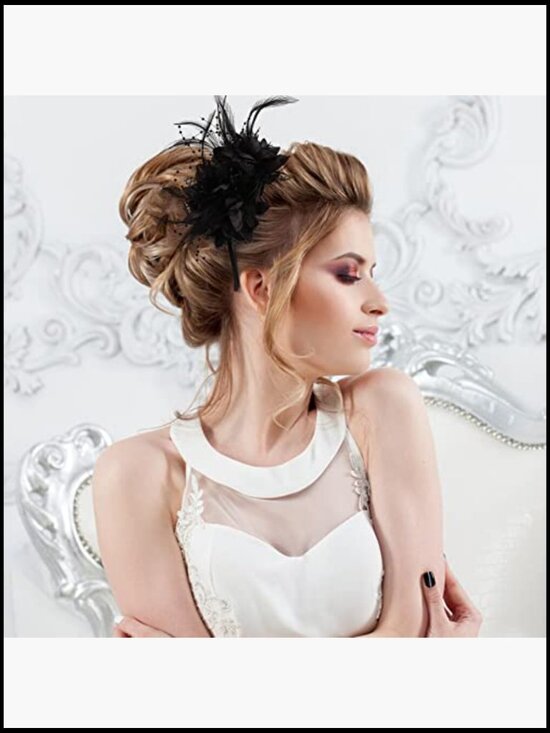 Vintage Feather Hair Band 1920s Flapper Headpiece Great Gatsby Masquerade Party main image 7